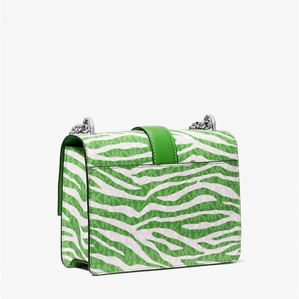Michael Kors Greenwich Small Green Zebra Animal Print Crossbody Bag & Wallet Set